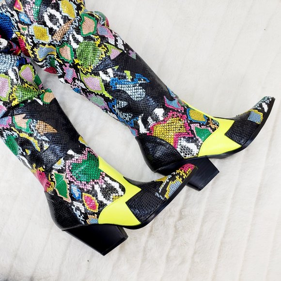Kelsey / Hilda Western Thigh high slouch cowboy boots Multi Color Snake - Picture 12 of 12